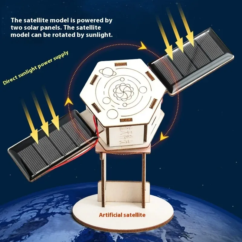 DIY Solar Powered Satellite Assembly Model, Solar Energy Physics Handcraft Kit, Novelty Tech Desktop Display Ornament for Hobby