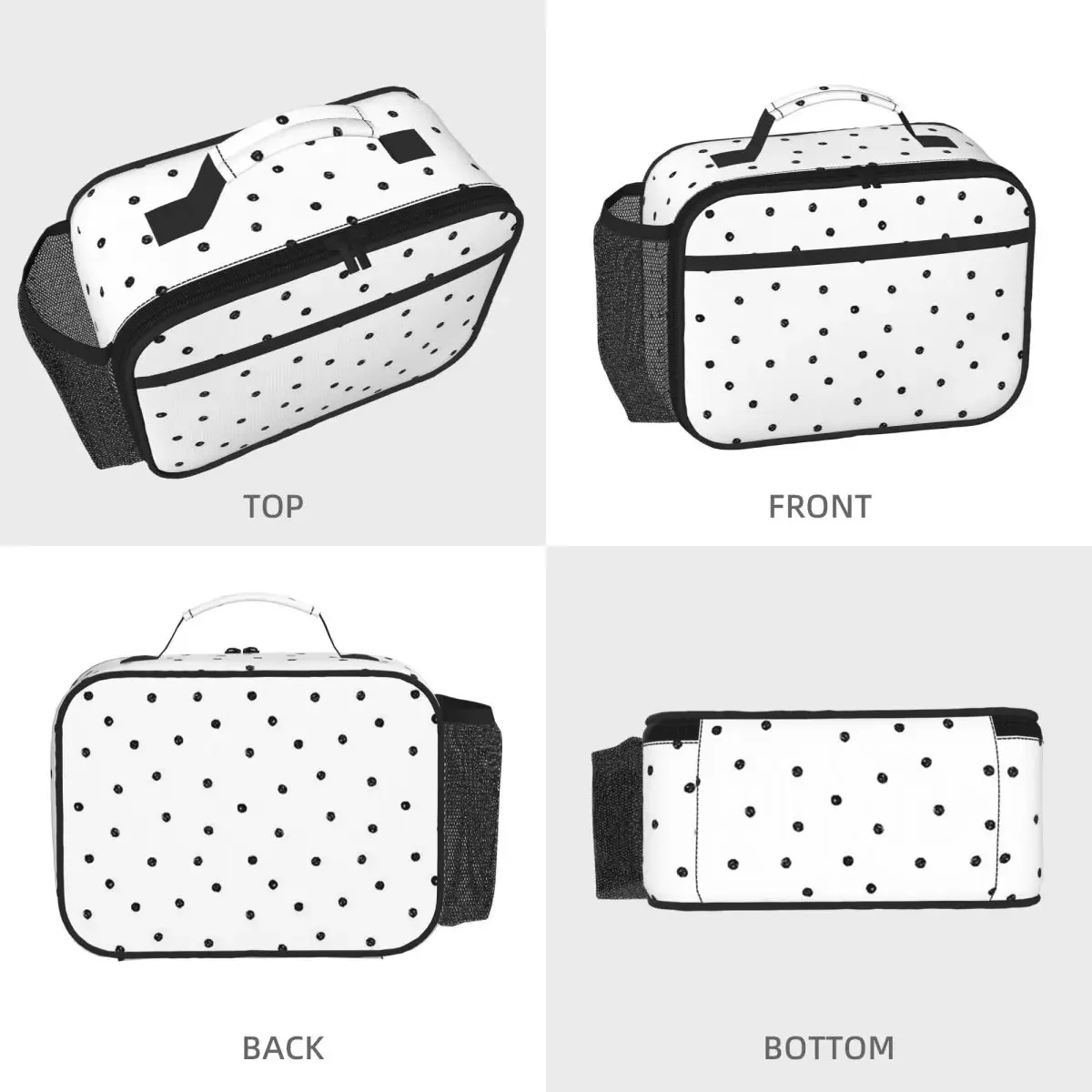 Black White Polka Dot Insulated Lunch Bag for Women Children Portable Food Boxes Thermal Lunch Box Tote