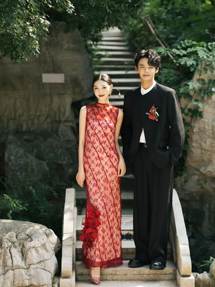

Chinese Garden Style Wedding Dress Women's Morning Robe Ceremony Dress Photography Studio Red Skirt Elegant Sensation