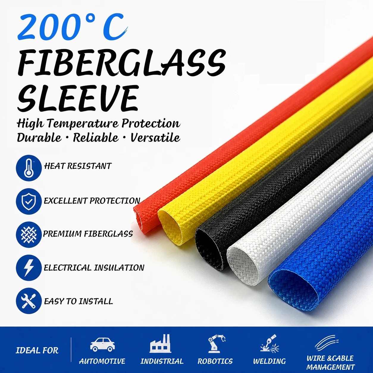 2/5/10M 200 °C Outer Layer Glass Fiber Inner Layer Silicone Sleeve ID1-20mm High Temperature Resistant and Flame-Retardant