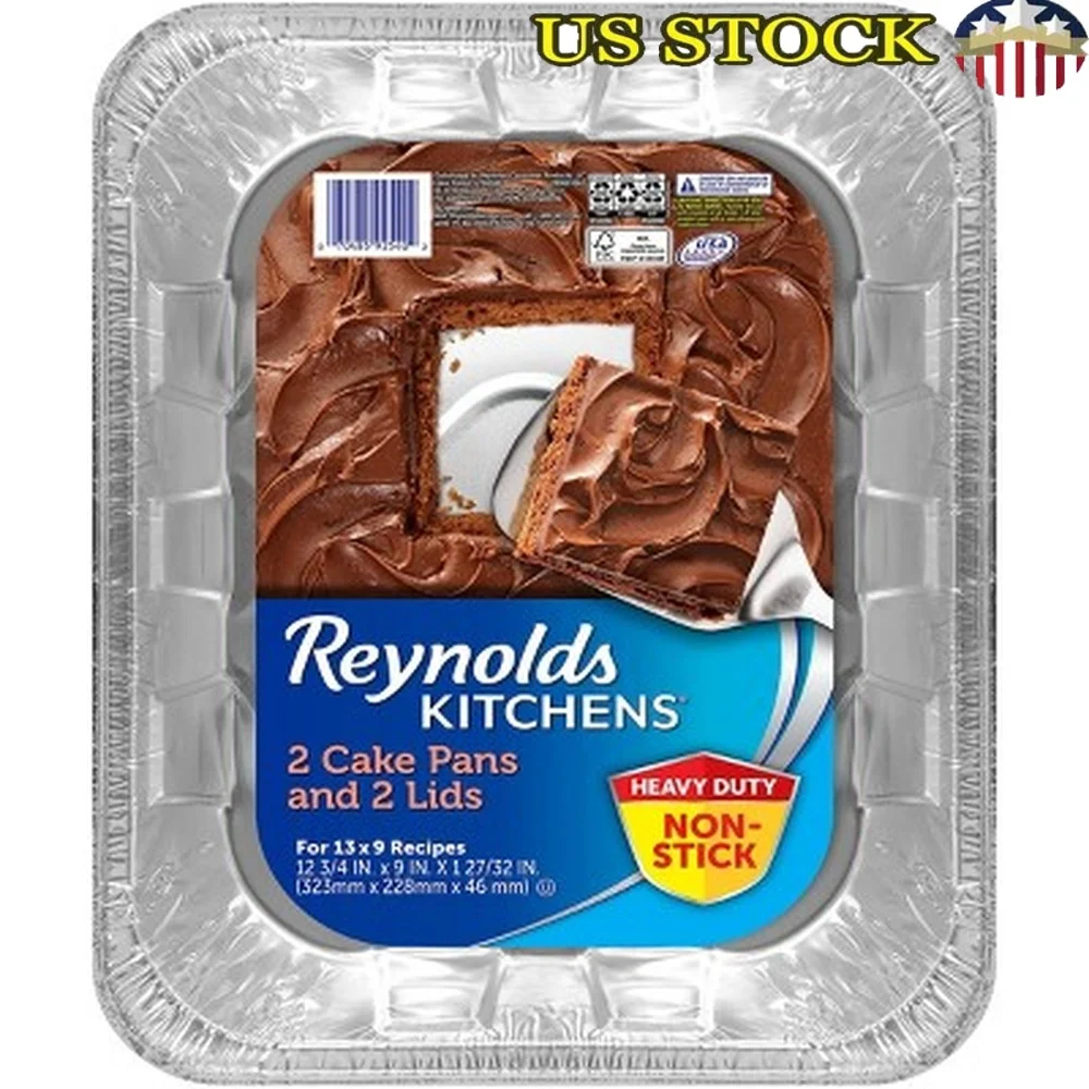 

Disposable Non-Stick Bakeware Cake Pan with Lids 2 Pack Easy Clean Up Freezer Safe Desserts Portable Rectangle Foil Pans