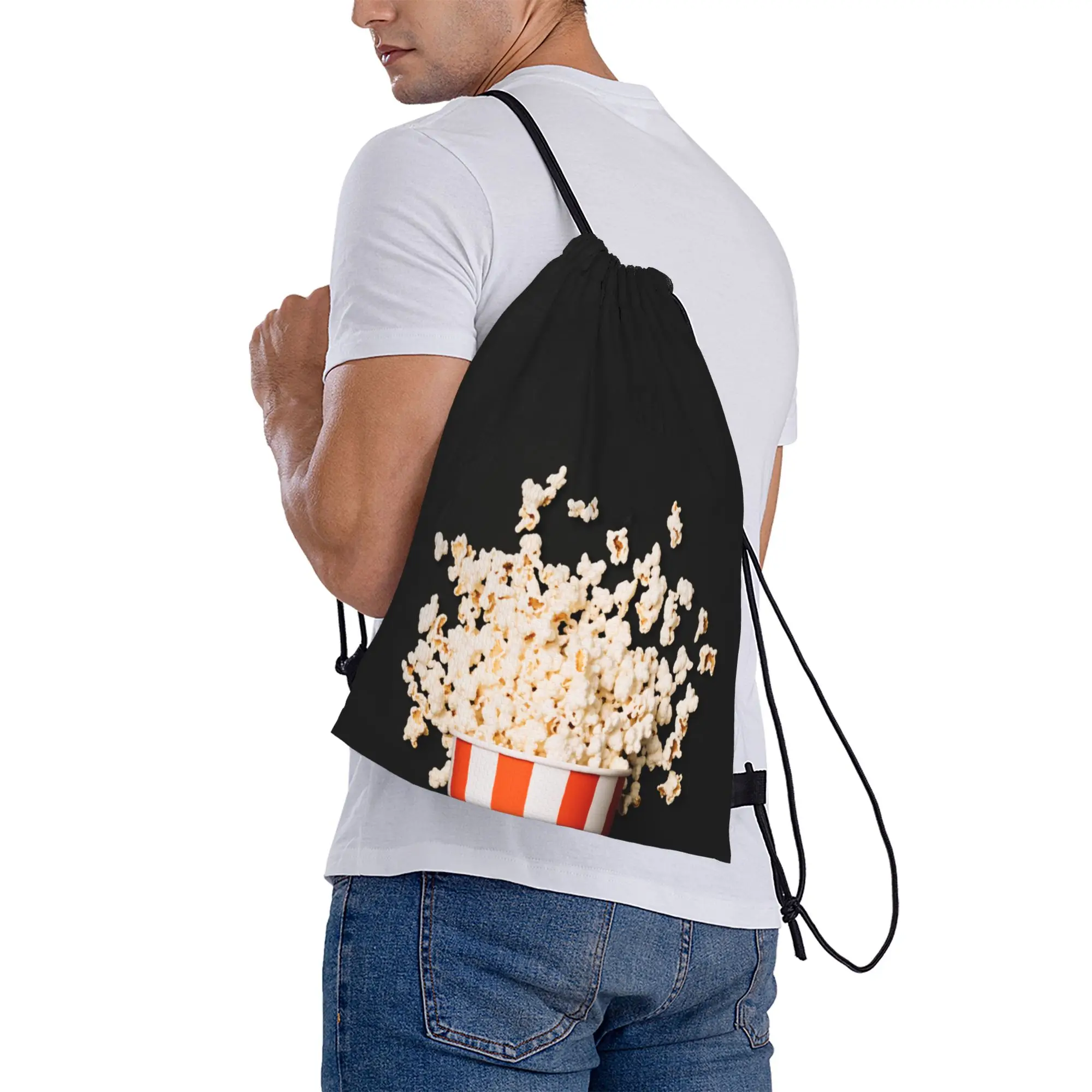 Popcorn-themed Drawstring Bag  Sports Travel Unisex BackpackLarge Minimalist Sackpack String Bags