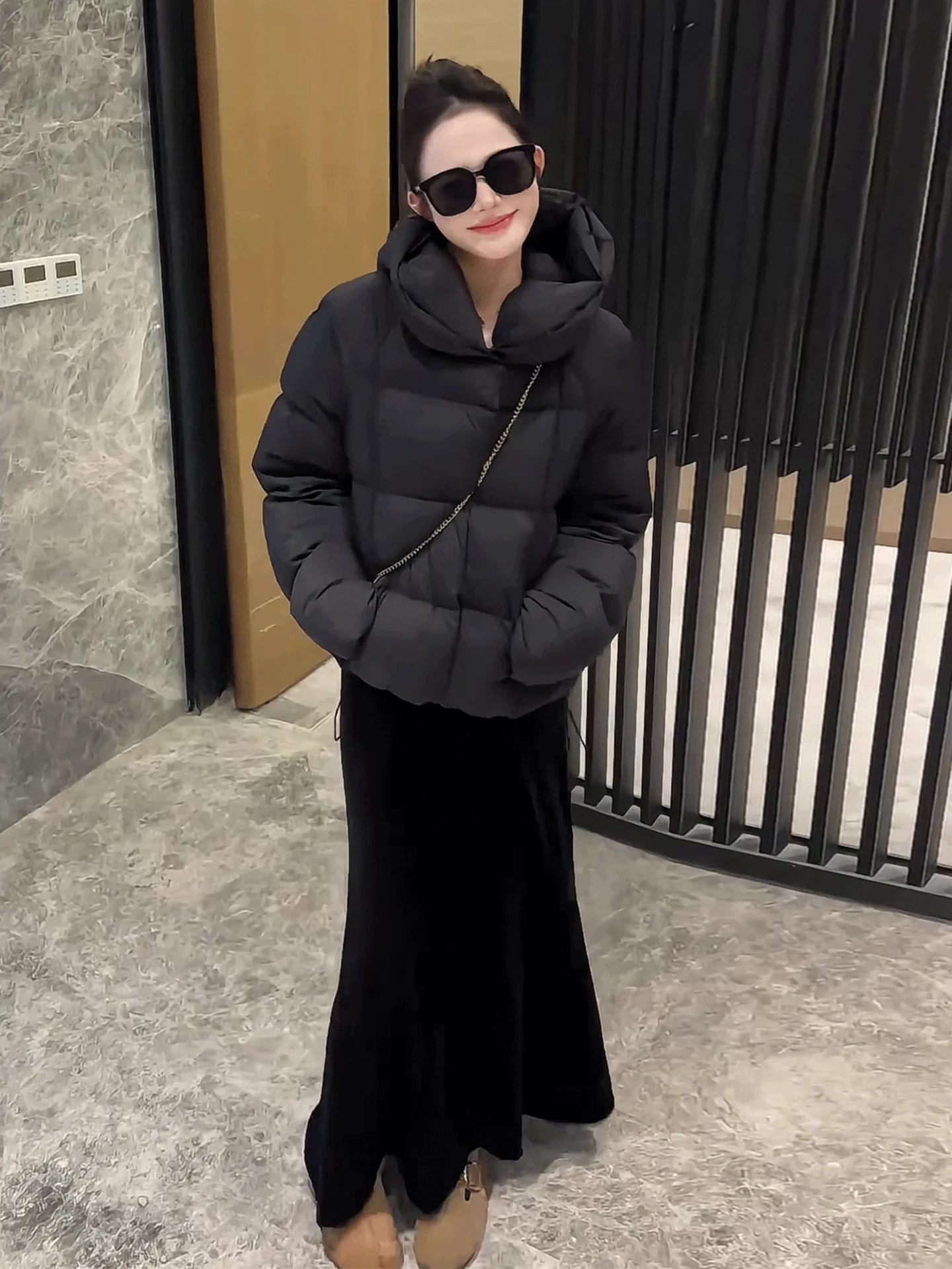 Women's ort White Du down Jaet Winter New Sle Small Size Warmth Hat Inteated Bread Outerwear Ele Sle