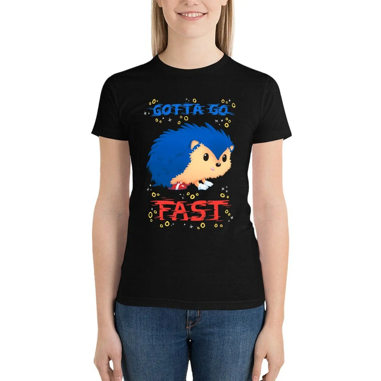 Gotta Go Fast // Cute Hedhehog, Retro Platformer Game, Meme T-Shirt summer clothes shirts graphic tees cat shirts for Women