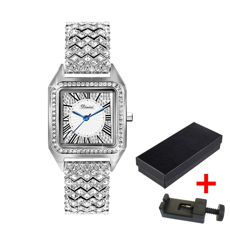 

Top Brand Luxury Diamond Square Dial Women's Watch Waterproof Steel Band Elegant Silver Watch for Wife Gift Relogio Feminino