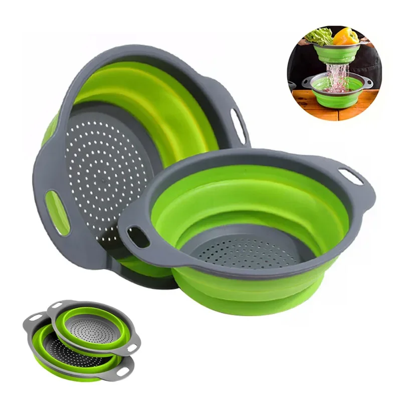 

Round Collapsible Colander Silicone Kitchen Fruit Vegetable Washing Basket Strainer Foldable Drainer Kitchen Gadgets Tools