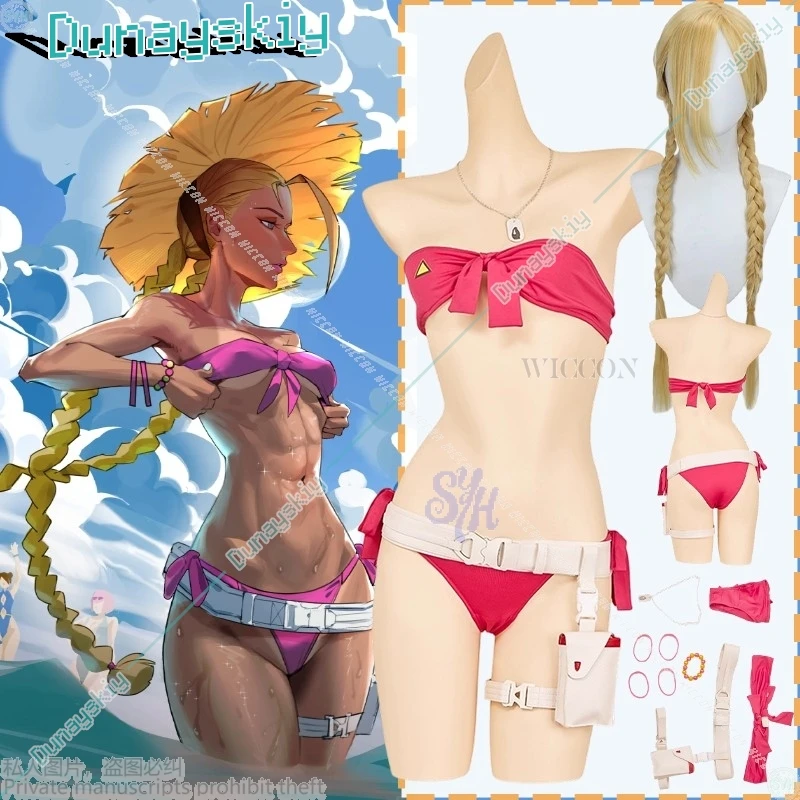 

Уличная аниме-игра Fighteee Cammmy, белый костюм для косплея, сексуальный летний купальник, ярко-розовое бикини, модное нижнее белье Y2K, Хэллоуин