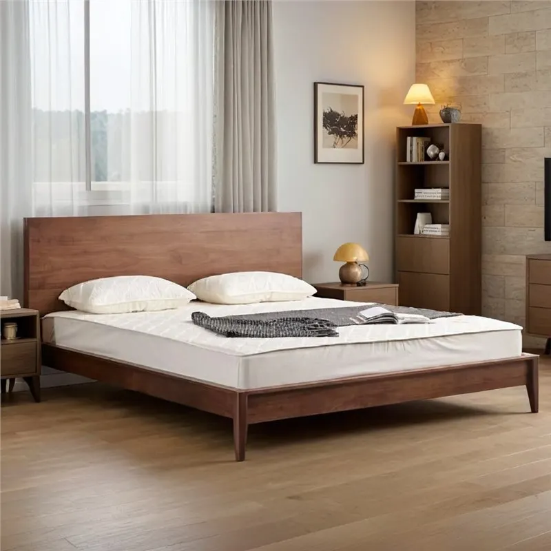 

Nordic full solid wood cherry wood double bed modern simple Japanese bedroom furniture log black walnut master bedroom bed