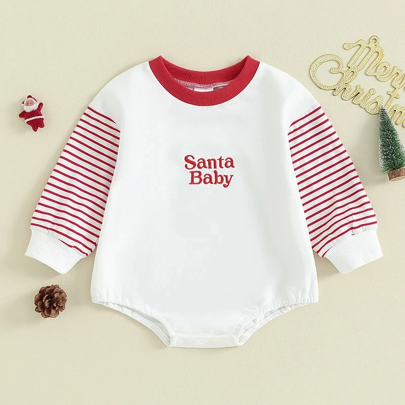 0-18M Christmas Newborn Baby Boys Girls Rompers Long Sleeve Letter Embroidery Loose Sweatshirts Jumpsuits Overalls Clothes