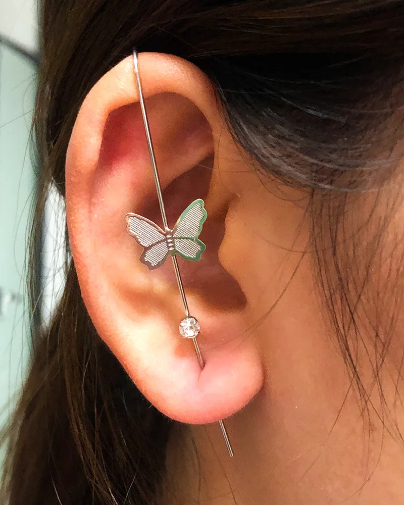 Trend Punk Needle Earrings  For Women Simple Zircon Ear Hooks Piercing Earring  Lightning Ear Cuff Climber Jewelry Gifts