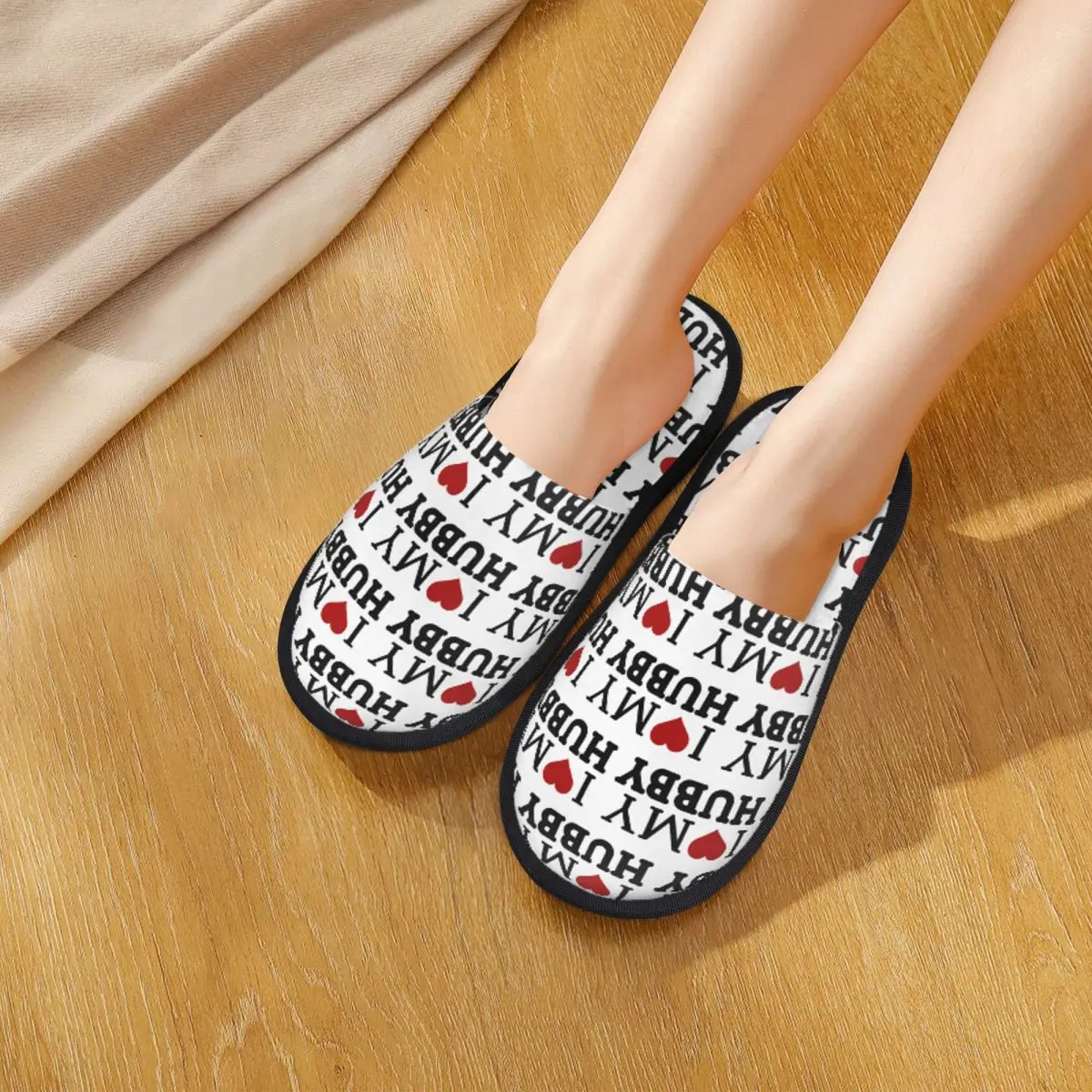 Custom I LOVE MY HUBBY Slippers Memory Foam Warm Soft Women House Slipper Indoor Fluffy Shoes
