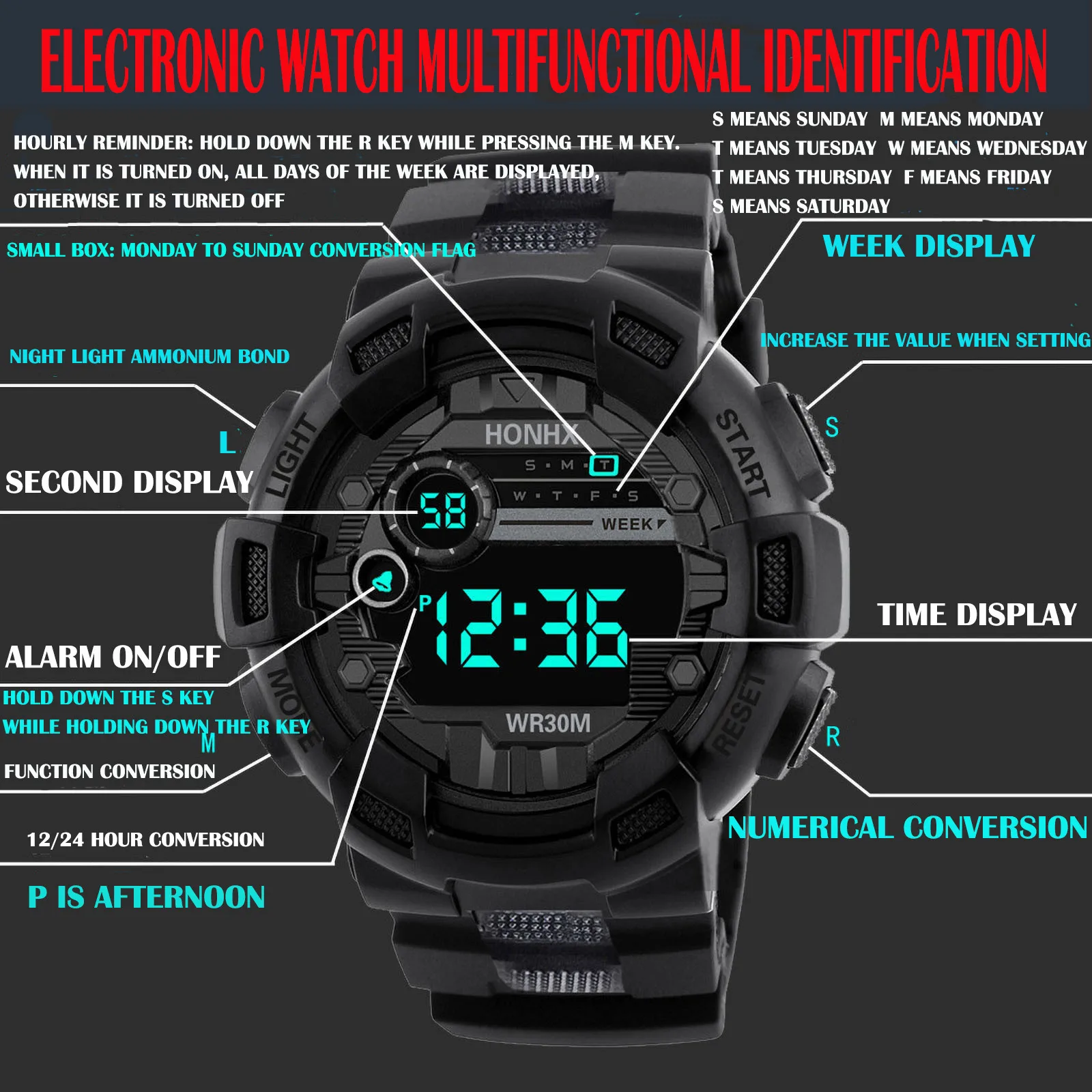 Six Styles Of Cool Sports Electronic Watches With Four Buttons  Sport Quartz Army Watch For Men Reloj Hombre