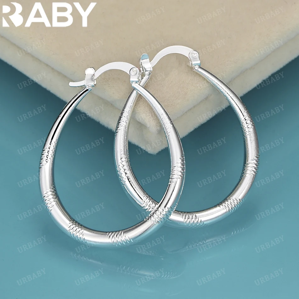 

URBABY 925 Sterling Silver Smooth Big Oval Hoop Earrings For Women Luxury Fashion Jewelry Party Wedding Accessories Gifts