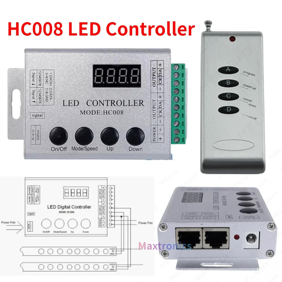 

HC008 Programmable LED Controller 133 Effect Mode RF Control 2048 LED Pixel For WS2811 WS2812 RGB LED Strip Light Tape DC12-24V