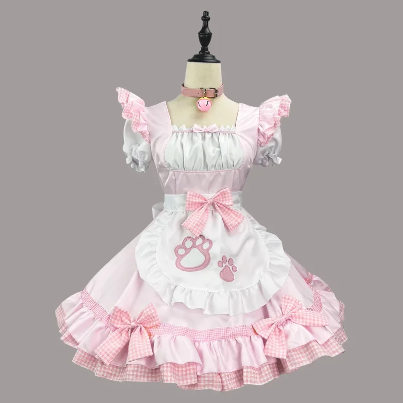 Costumes de cosplay de femme de chambre classique pour fille, robe de princesse de fête, tablier Lolita Cat Girl, tenues d'anime, noir et blanc mignon, grande taille