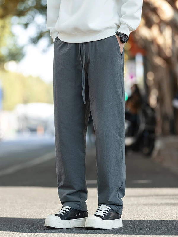 

Thiened Cotton Straight Leg Pants Vintage Loose Wide Leg Casual Long Trousers Warm Men's Winter Faion Loose Fit Trousers
