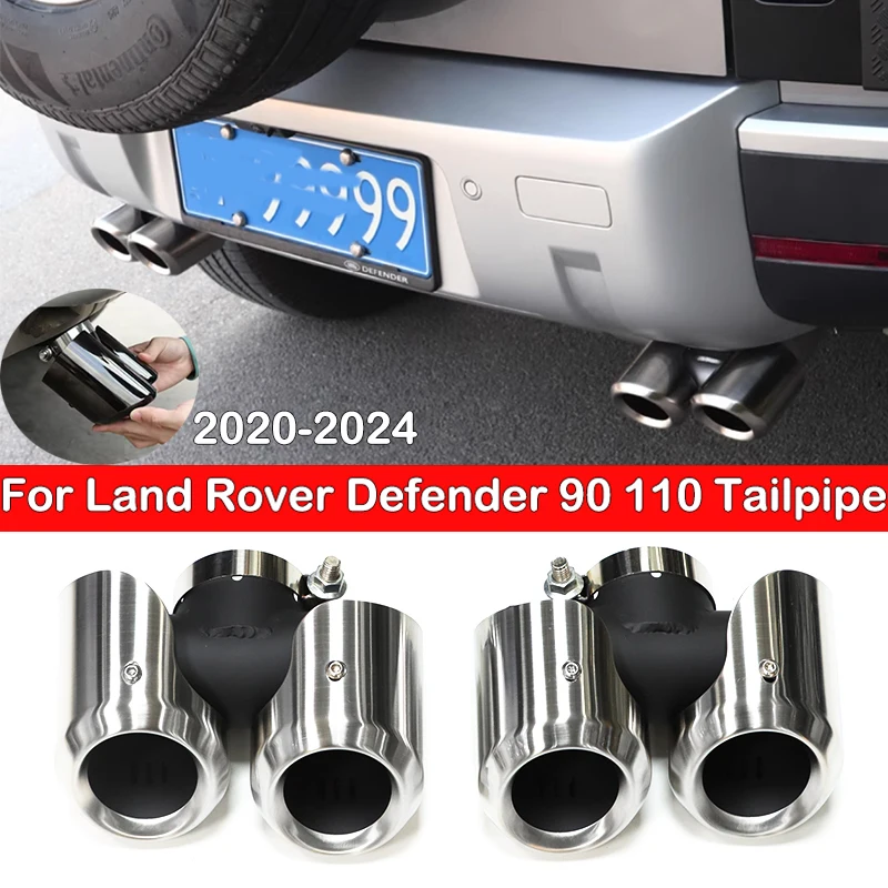 For Land Rover Defender 90 110 2020 to 2024 Exhaust Tip Upgrade Quad Black Muffler Stainless Steel Tips Exhaust System