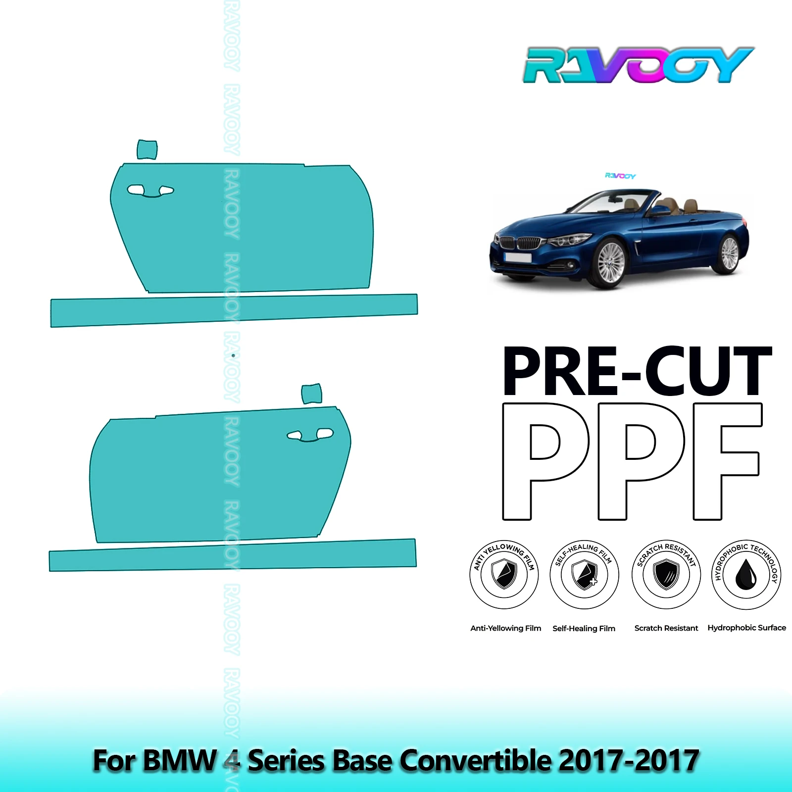 

For BMW 4 Series Base Convertible 2017-2017 8.5mil Clear Matte Pre-Cut PPF Door & A/B Pillar Kit TPU Paint Protection Film Set