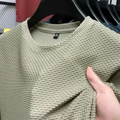 Men's Short Sleeve Mesh Bamboo Ice Silk T-shirt Casual Versatile Summer Elastic Slimming Top for Men product image