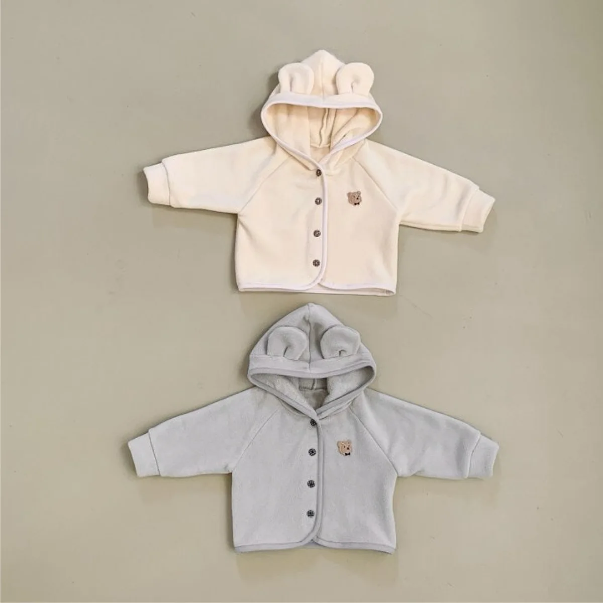 2025 Winter New Baby Long Sleeve Warm Hooded Coat Infant Boy Girl Cute Bear Jacket Toddler Fleece Cardigan Children Clothes