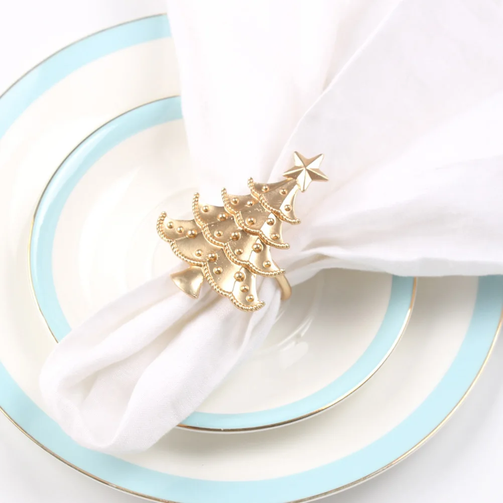 

Napkin Rings Gold Christmas Tree Dinning Table Supplies Decorations Golden Buckle