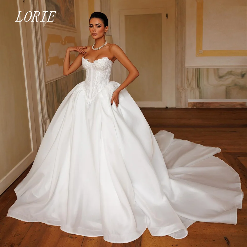

LORIE Classical A Line Wedding Dress Strapless Bridal Dresses Applique Lace Corset Sleeveless Pleat Wedding Gown Customized 2026