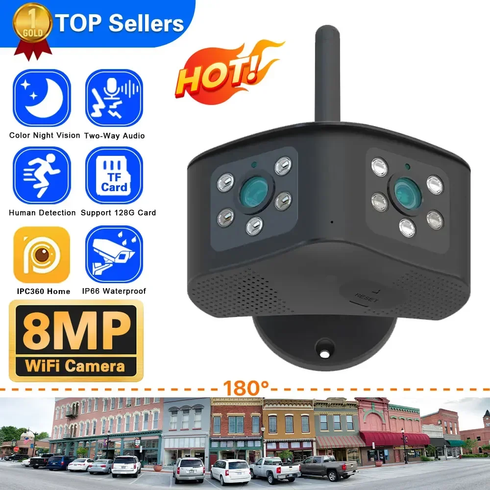 

8MP 4K Dual Lens wide angle 180° Wifi IP Camera Ai Human Detect Outdoor 4MP Ultra Color Night Vision Surveillance Camera IPC360