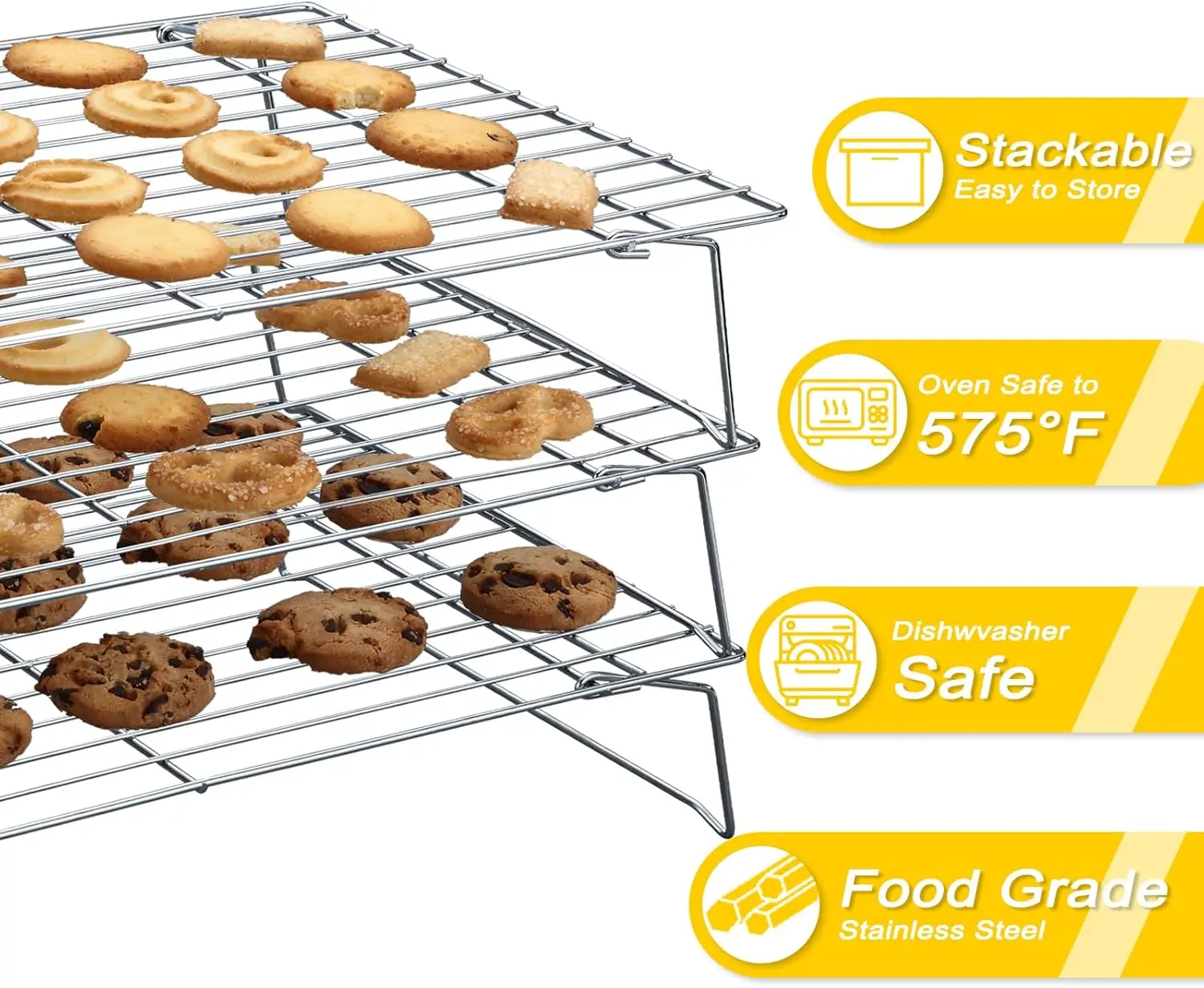 3-Tier Stackable Cooling Racks, Stainless Steel Baking Rack Set for Oven and Dishwasher Safe