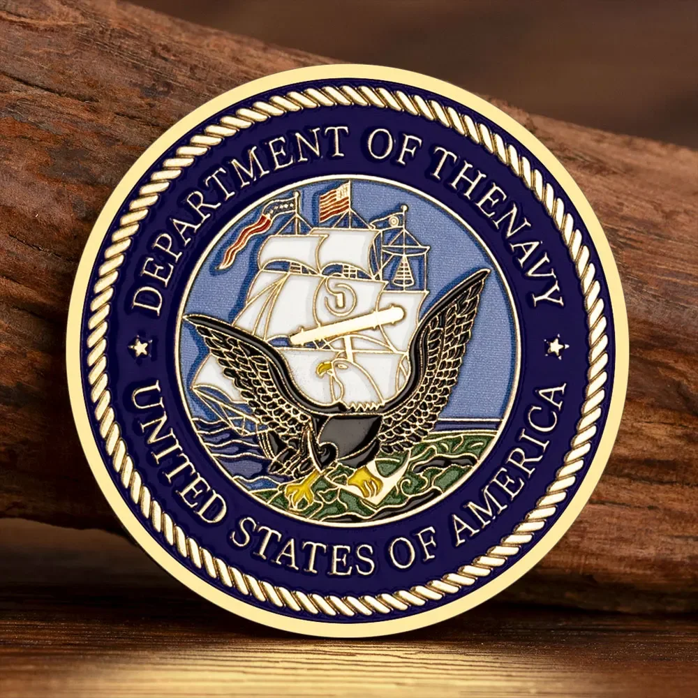 United States of America Department of The Navy Golden Plated Souvenir Coin Collectible Gift Commemorative Coins