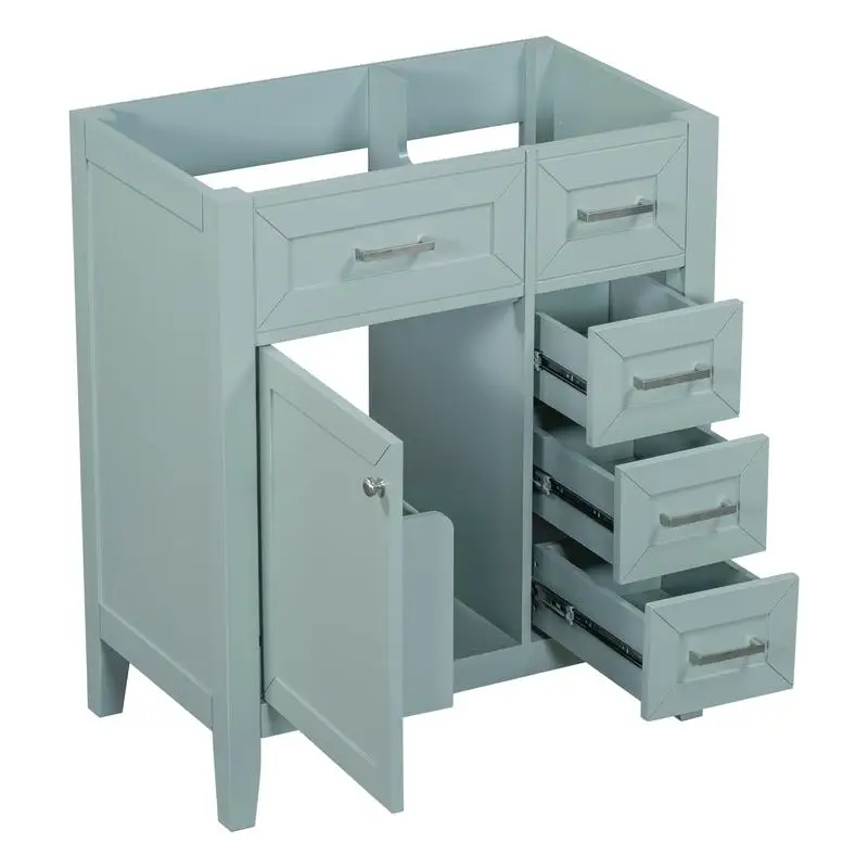 قاعدة زينة للحمام مقاس 30 بوصة، وخزانة بأدراج، وإطار صلب وMDF، ولمسة نهائية خضراء