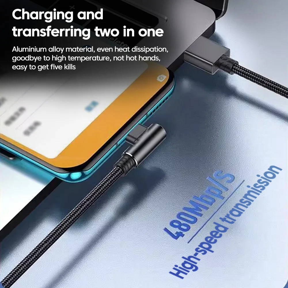 Elough USB C كابل 90 درجة الكوع شحن سريع شاحن الهاتف نوع C بيانات الحبل آيفون سامسونج Xiaomi هواوي P40 P50 USB C