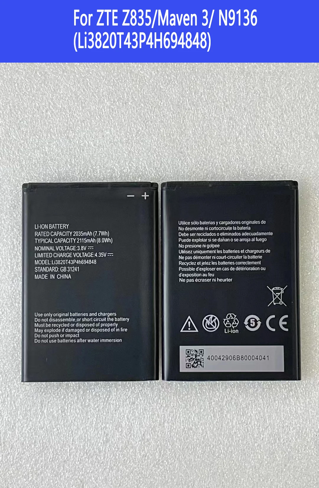 

Li3820T43P4H694848 Battery For ZTE Z835/Maven 3/ N9136 Original Capacity Repair Part Phone Batteries Bateria