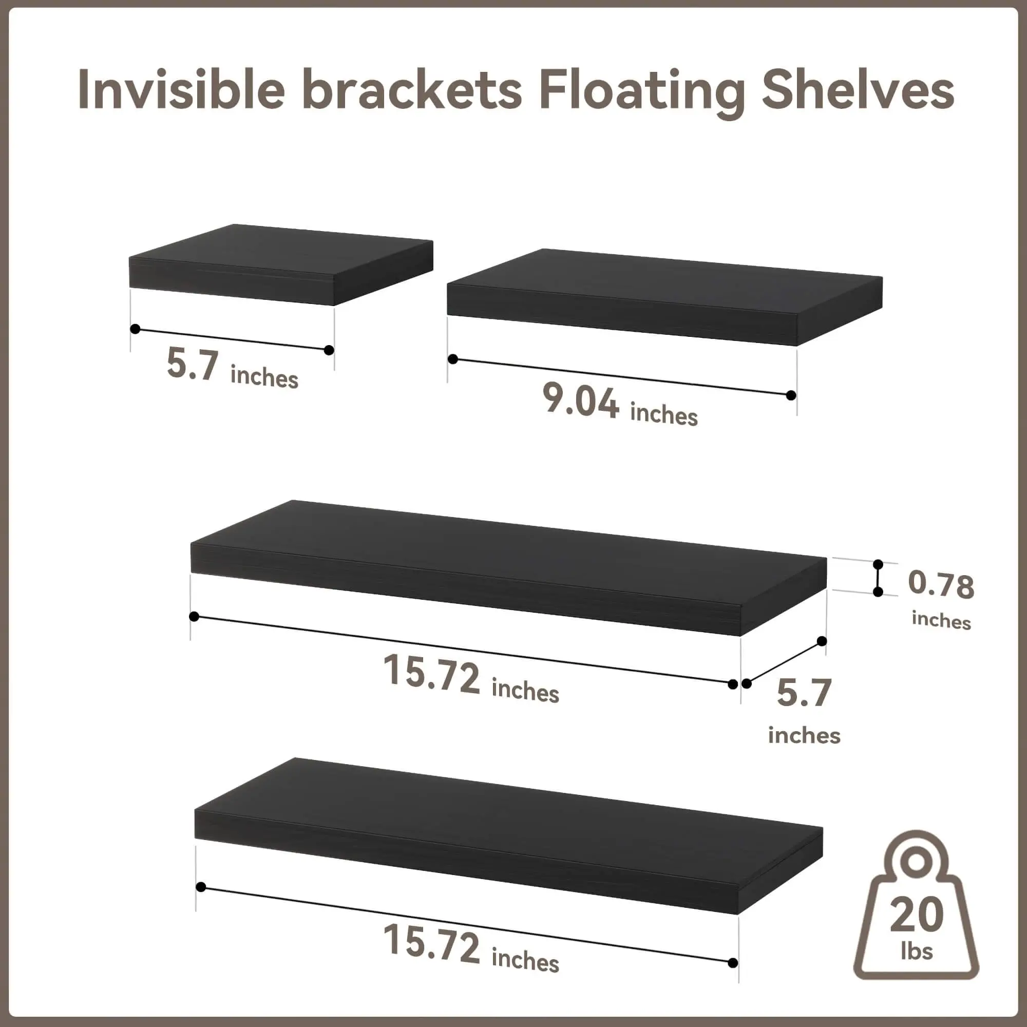 Floating Shelves with Invisible Bracket, Rustic Wood Wall Mounted Shelves Set of 4, Hanging Wall Shelves Display for Room Wall D image 3
