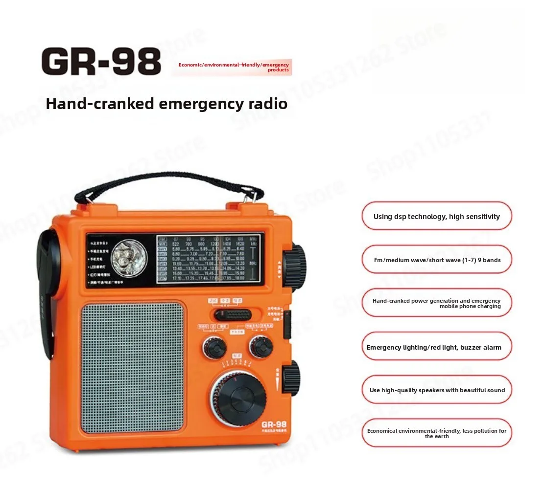GR-98 DSP FM medium wave short wave pointer type hand cranked generator for home emergency radio