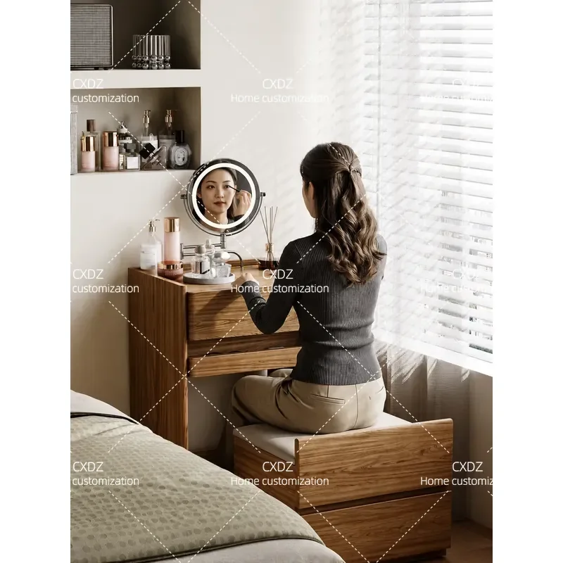 Modern Flip Top Dresser Small Apartment Storage Cabinet Integrated Makeup Table Chest Bedside Mini Vanity with Mirror
