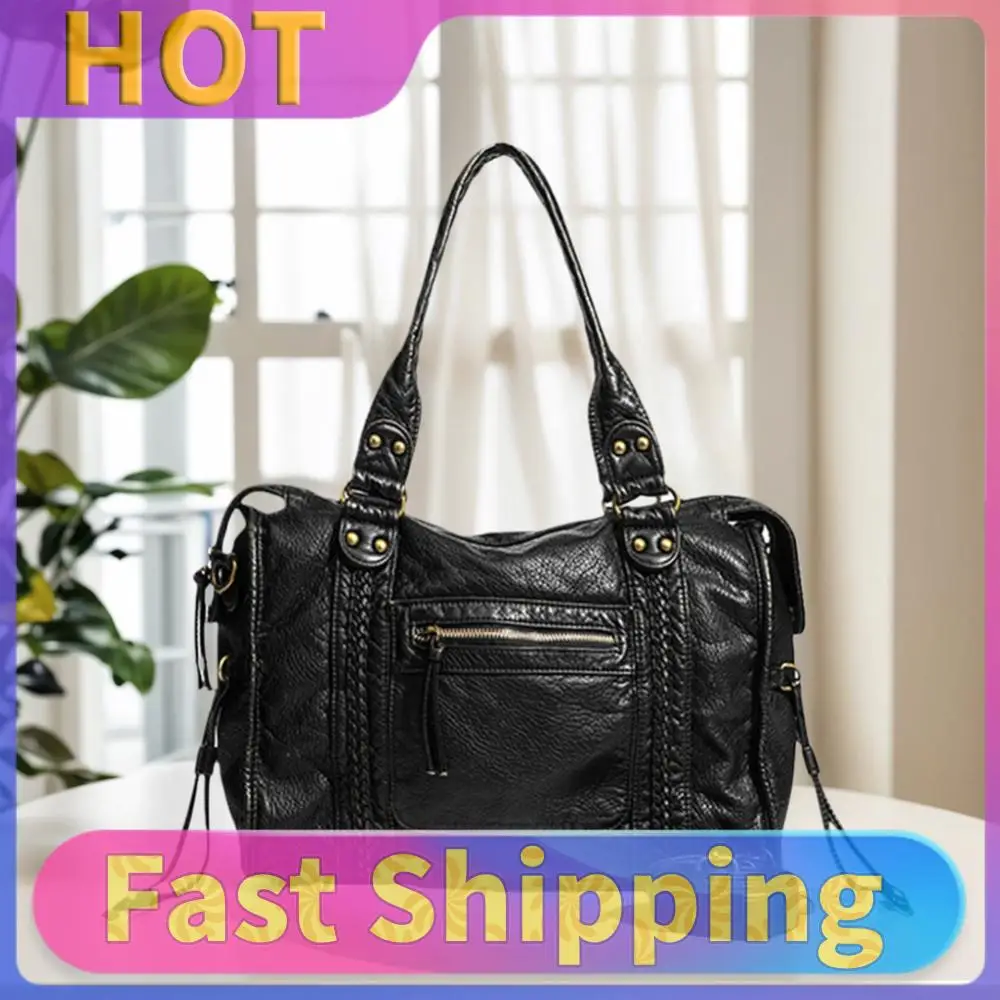 

Leather Retro Shoulder Bag for Women with Pockets Hobo Bags Shoulder Handbag Top Handle Bag for Daily Use
