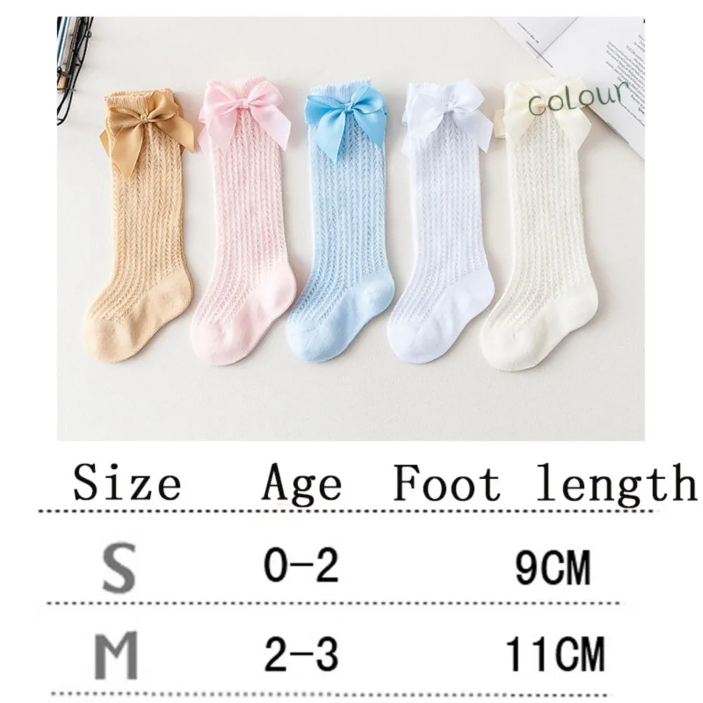 Baby Girl Socks Knee high Bow Baby Summer Mesh Breathable Long Socks Pure Color  Knee-high Sock With Bowknot Infant