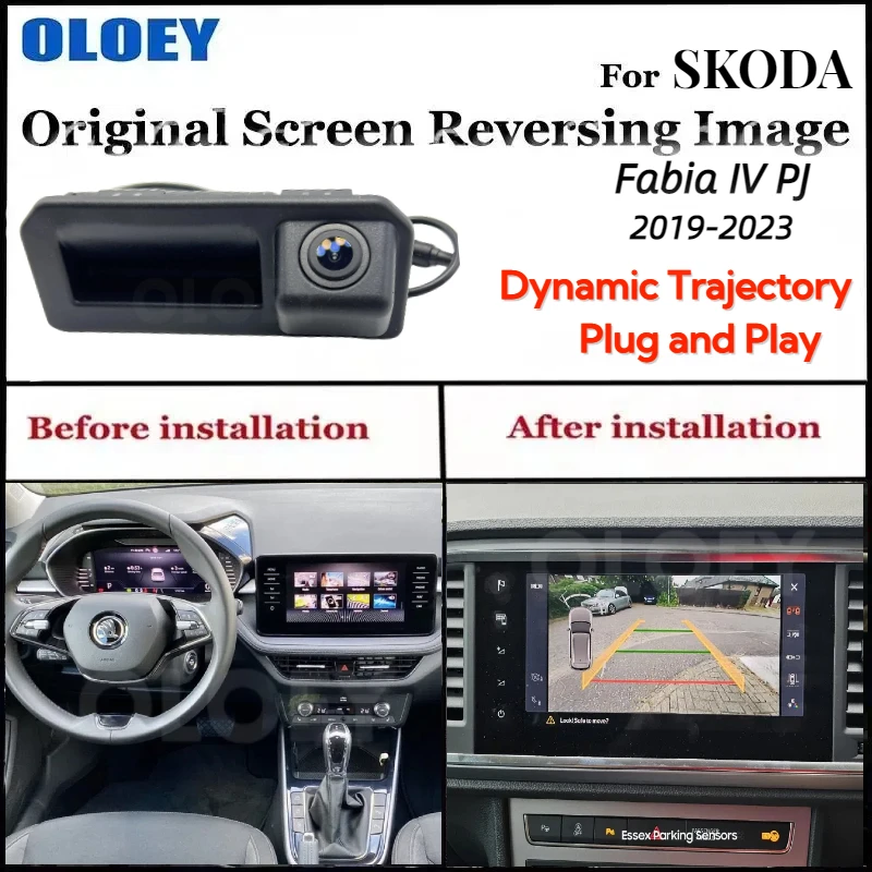 

For Skoda Fabia IV PJ 2019 ~2023 Original Screen Upgrade Canbus Dynamic Trajectory Trunk Handle Reversing Rear Backup Camera MIB