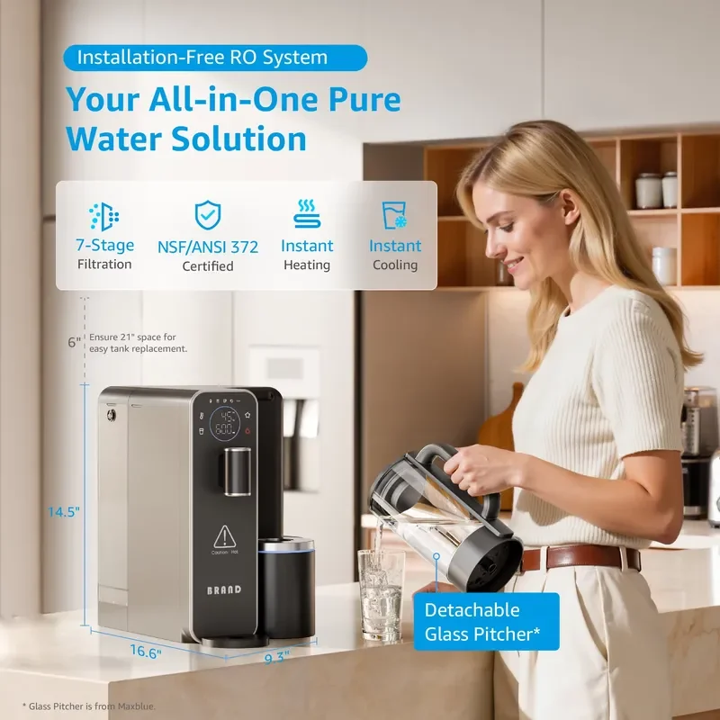 for Home 75GPD RO Water Purifier Countertop Instant Hot Cold Water Dispenser Installation Free Drinking Filter System Kitchen