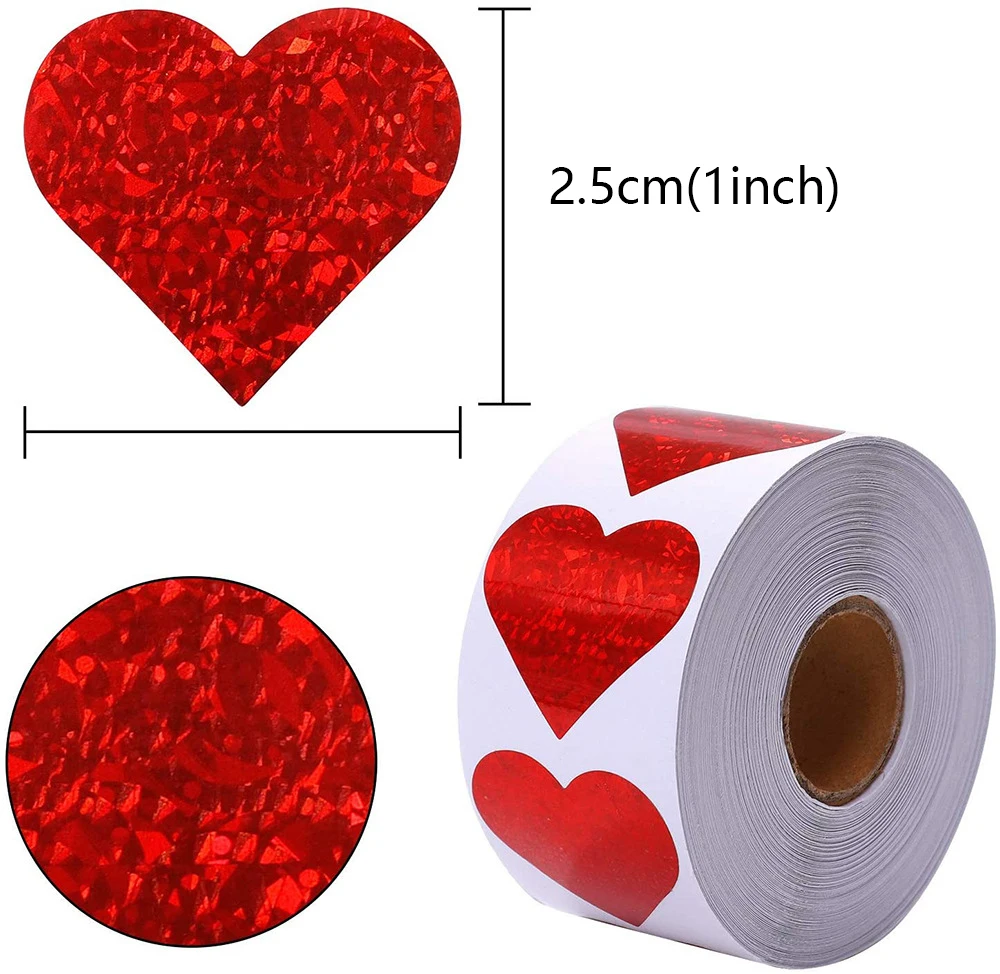 100-500pcs Sparkle Heart Stickers Red Love Scrapbooking Adhesive Stickers for Valentine\'s Day Wedding Decor Stationery Sticker