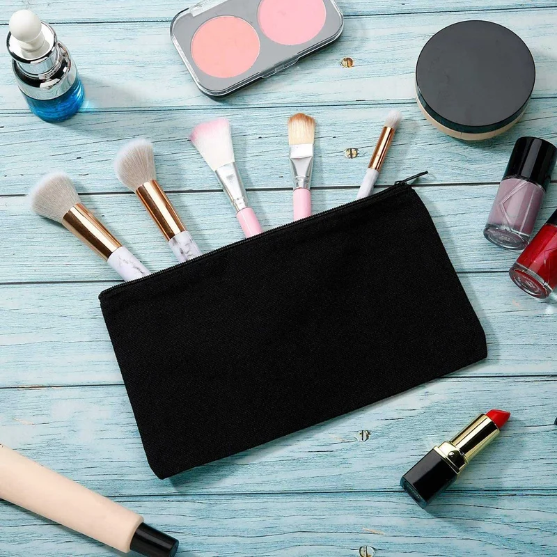 Bolsa de lona con cremallera para 20 piezas, bolso de lona para maquillaje, estuche para lápices, bolsas de manualidades DIY en blanco para viaje, Escuela de manualidades DIY, negro