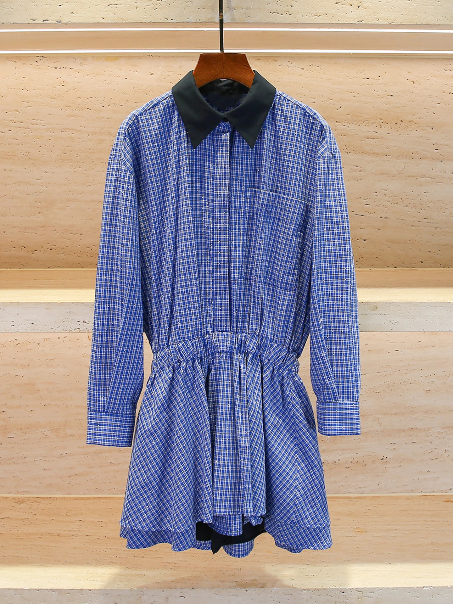 

M Home Nan You High End Women's irt Dr Autumn 2025 Small Fraance Sle Diamond Embellied Plaid Turn-down Collar