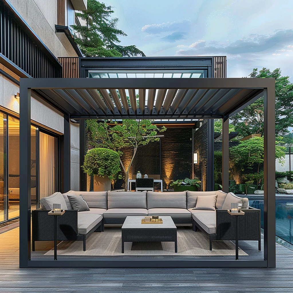 Double Roof Hardtop Aluminum Pavilion Garden Buildings with Stainless Steel Anchors Outdoor Kitchen BBQ Seaside Patio Backyard
