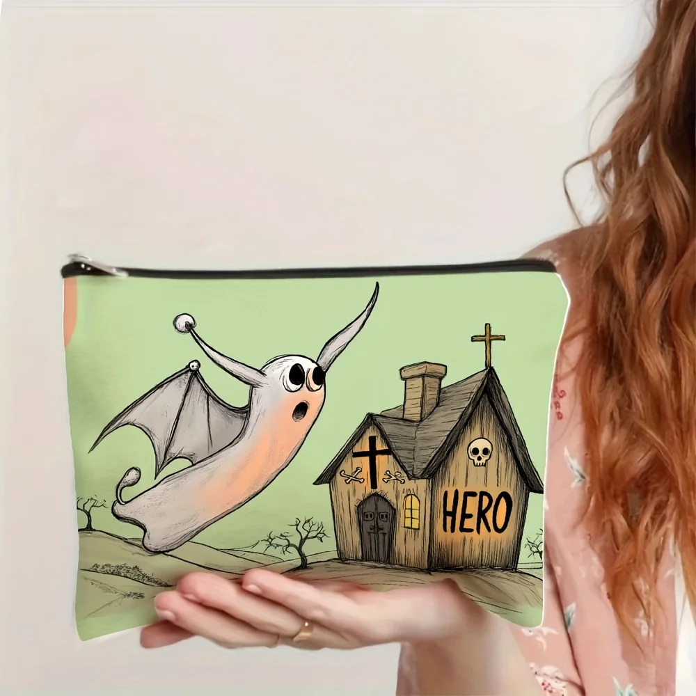 AGhost and Tombstone Cottage プリントメイクアップバッグ - 多機能ジッパーポーチ、ジュエリー収納バッグ、旅行に最適な小型ジッパーバッグ