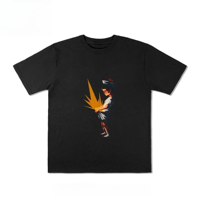 

Новая высококачественная футболка с принтом в американском стиле ретро для мальчиков, мужская и женская одинаковый свободный топ с круглым вырезом и короткими рукавами