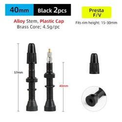 2pcs 40/60/80mm Bike Presta/FV Valve Stem - Tubeless Tire Installation for MTB & Road Bike Rims No-Tube Design