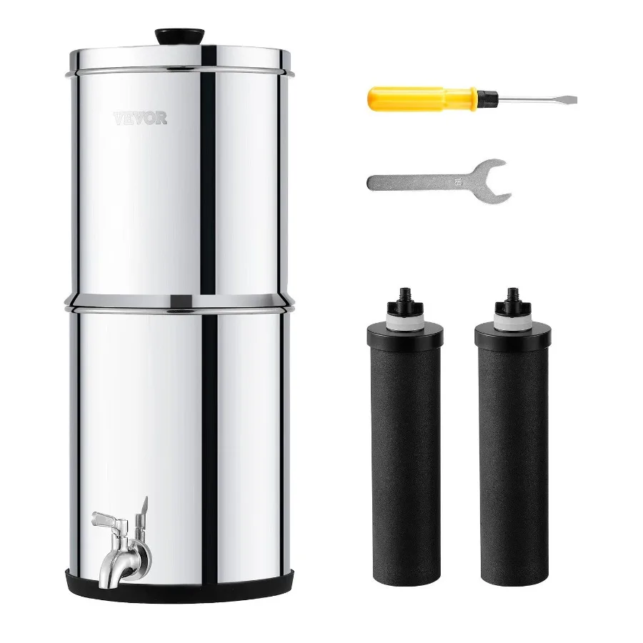 

1.5G Gravityfed Water Filter Countertop System Stainless Steel 2 Filters