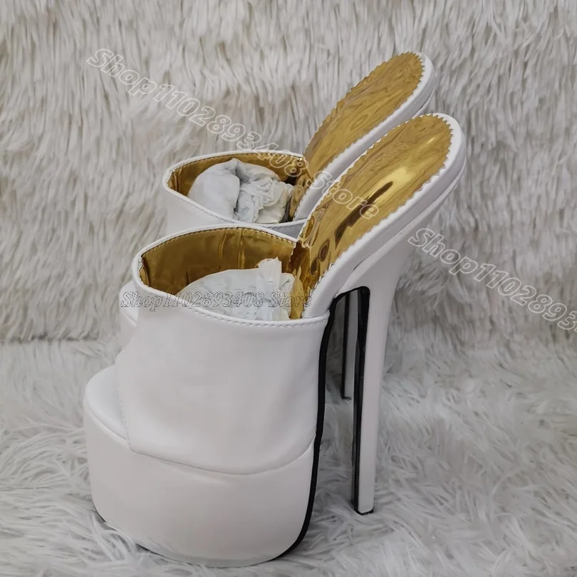 White Platform Stiletto Slippers Peep Toe Slip on Matte Leather Summer Party Dress for Women Slippers 2025 Zapatos Para Mujere