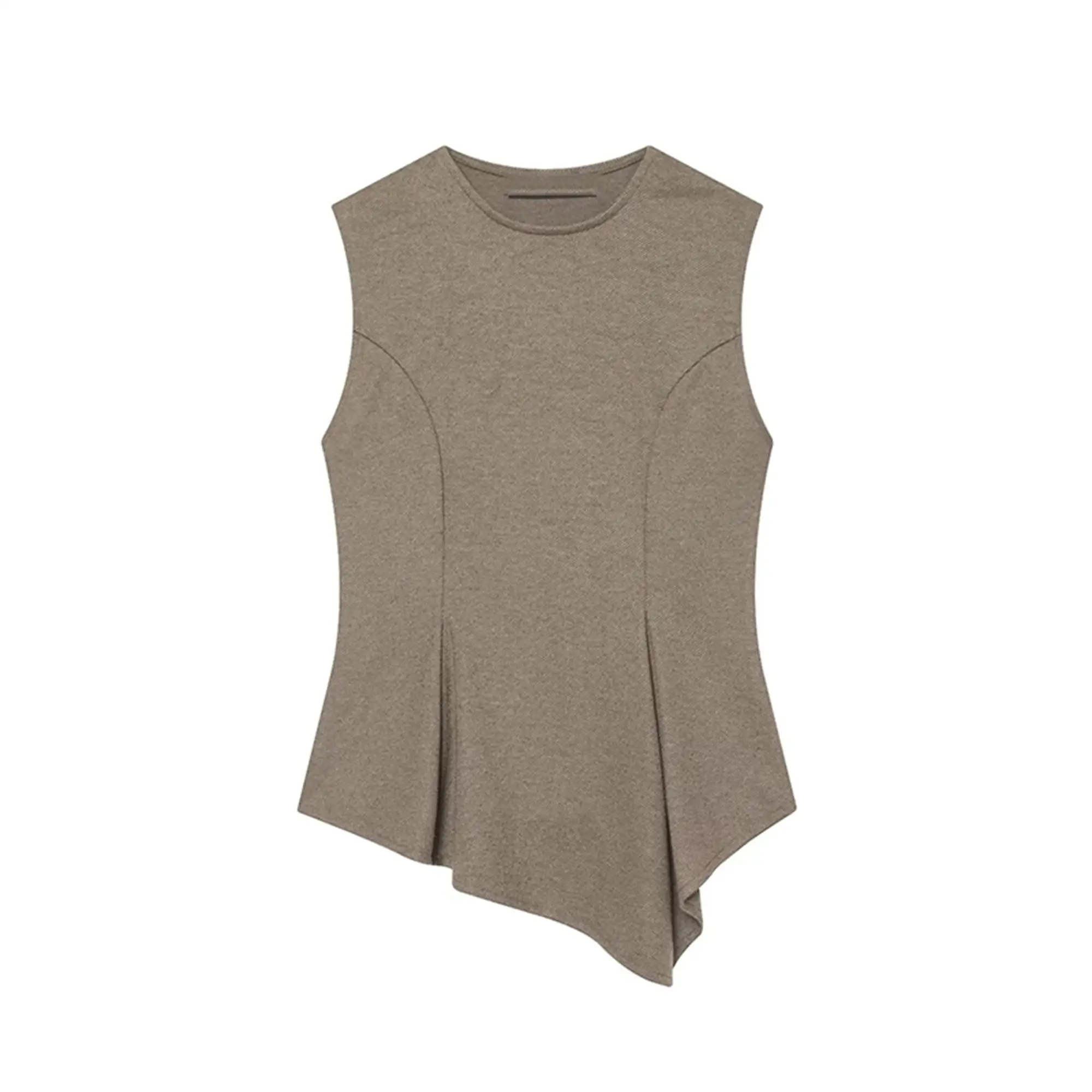 TFMLN Elegantes Damen-Set aus asymmetrischem Oberteil und Hose mit weitem Bein, 2-teilig, modisch, lässig, einfarbig, ärmellos, Neuheit – Detail 13