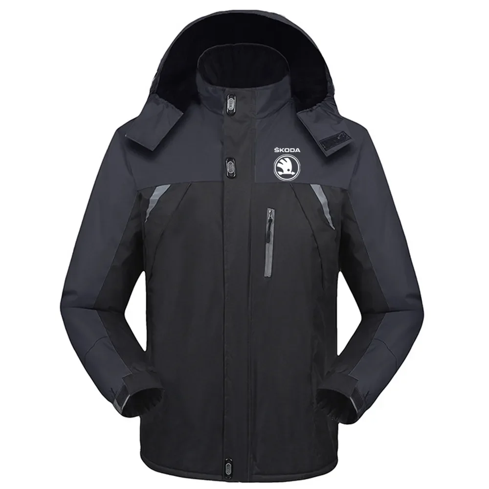 2023 neue Herren Bergsteigen Skoda Auto Logo Winter Kapuzen pullover Druck gepolsterte Mode verdicken feste Reiß verschluss Jacke Mäntel